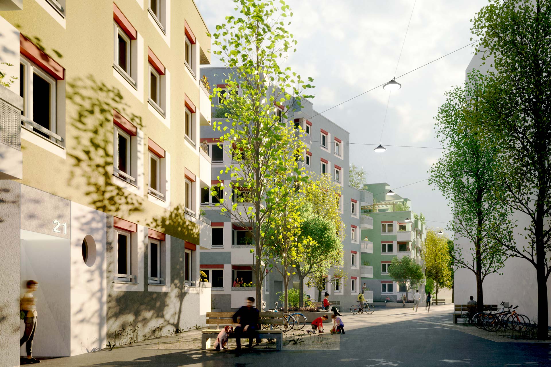 Visualisierung der Straßenansicht des von 03 arch. geplanten Bauabschnitts an der Truderinger Straße. © 03Arch, 2025