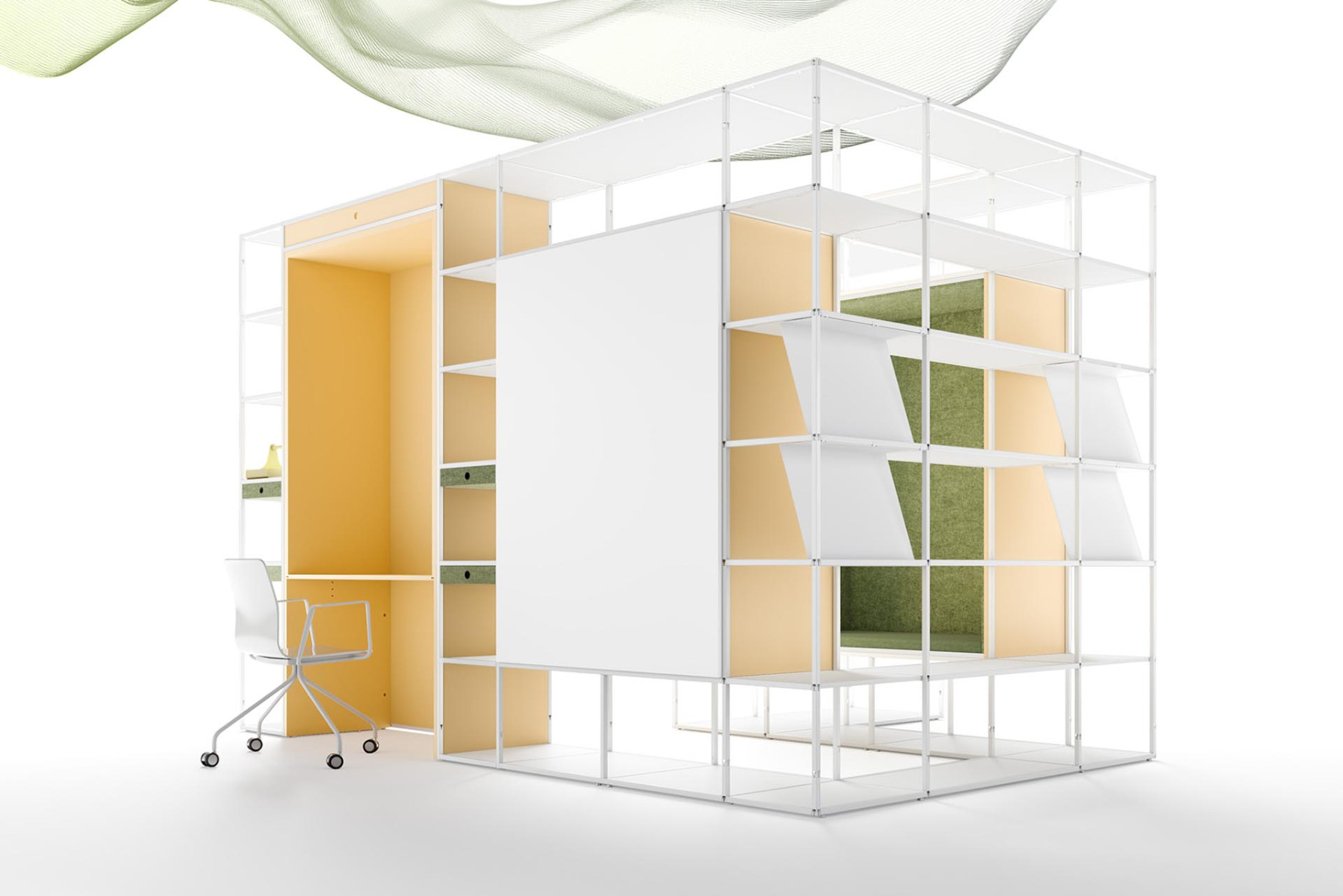 P5 mit integriertem Arbeitsplatz und Sitznische. © Palmberg