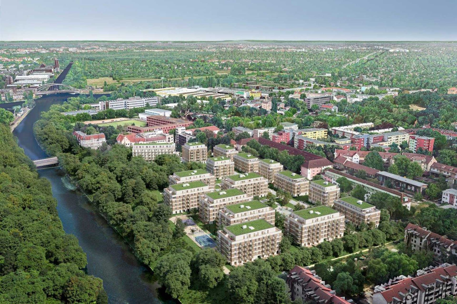 Auf dem Gelände eines ehemaligen Freizeitbades entsteht in Berlin-Neukölln das neue Wohnquartier Greenpark. © H´Group Berlin Greenpark GmbH & Co. KG, Köln