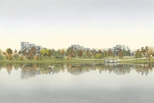 Rendering: Sicht vom Fluss auf das neue Quartier