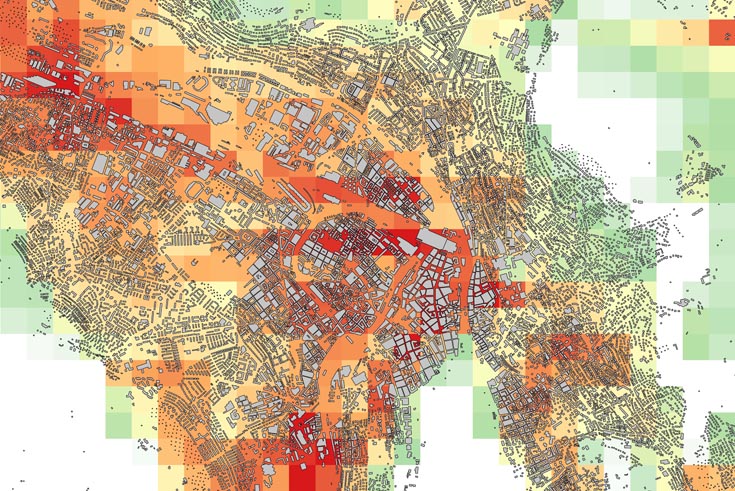 Hitzekarte der Stadt Zürich (Foto: Empa)