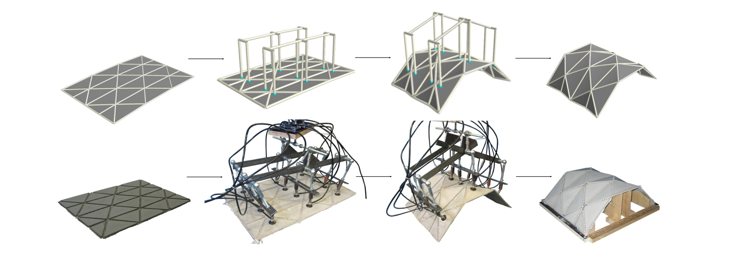 Studie im Rahmen des Projekts Oricrete zur maschinellen Faltung mit einem kinematischen Kranadapter (Grafik: imb)