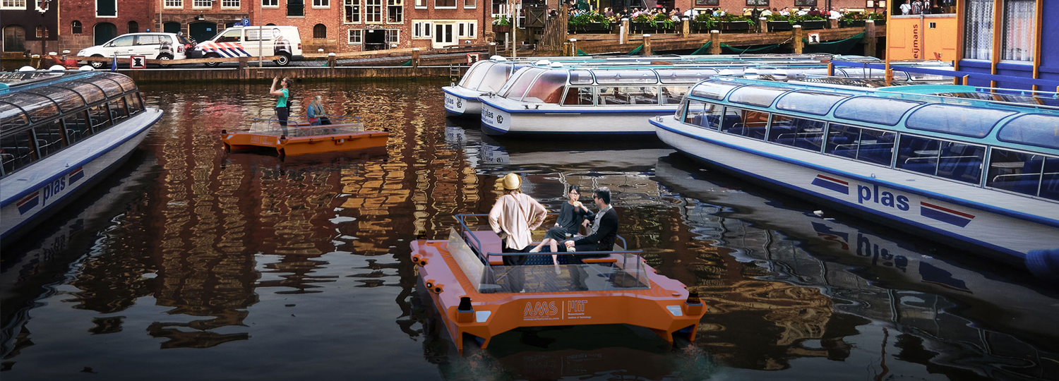 Das Roboat kann als zusätzliches Mobilitätsangebot für Wasserwege eingesetzt werden (Darstellung: MIT und AMS Institute)