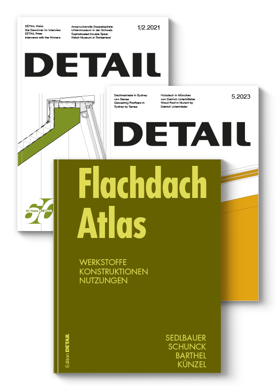The cover features the compilation of the three different issues related to mixed roofs. Included is the specialized book Flachdach Atlas.