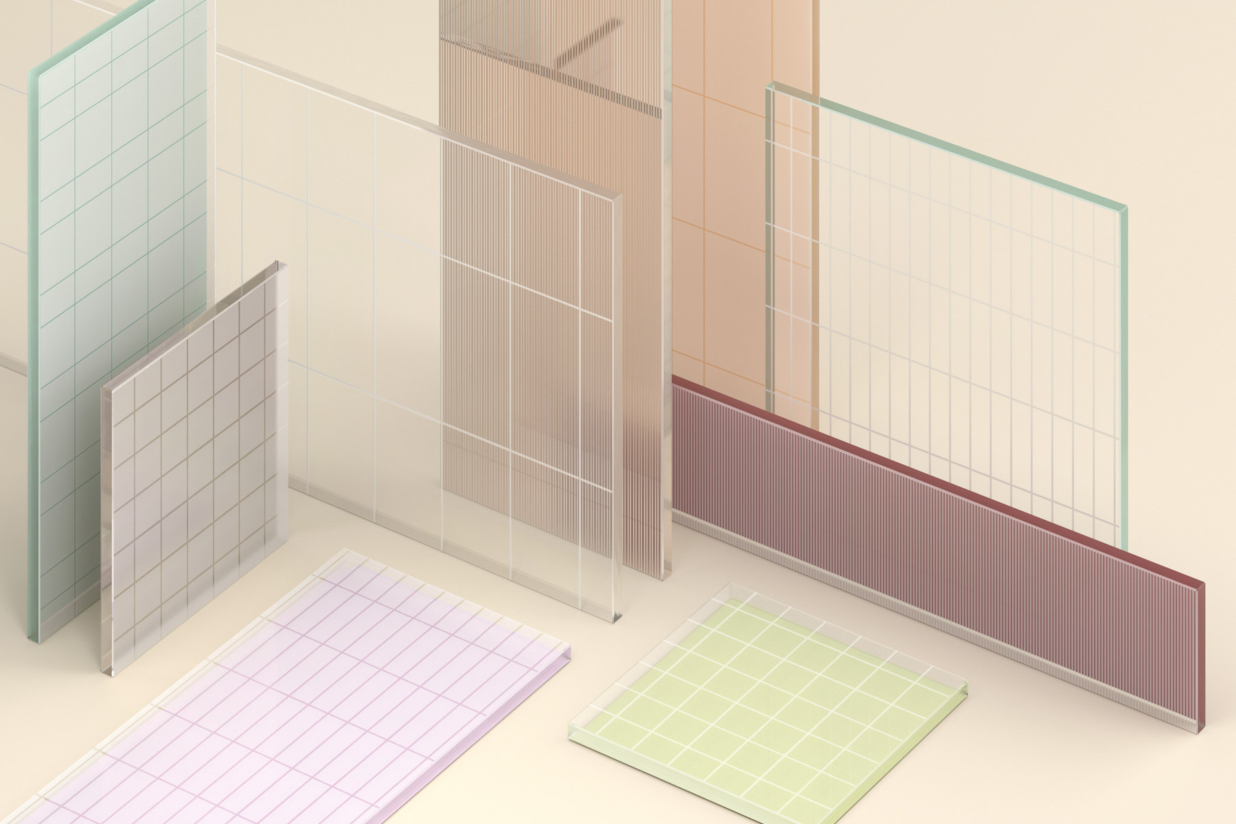 Die neuen Dekore sind jeweils in einer eher transparenten und einer stärker satinierten Version erhältlich. © OmniDecor / Pure Lines Collection / Design Lidia Covello