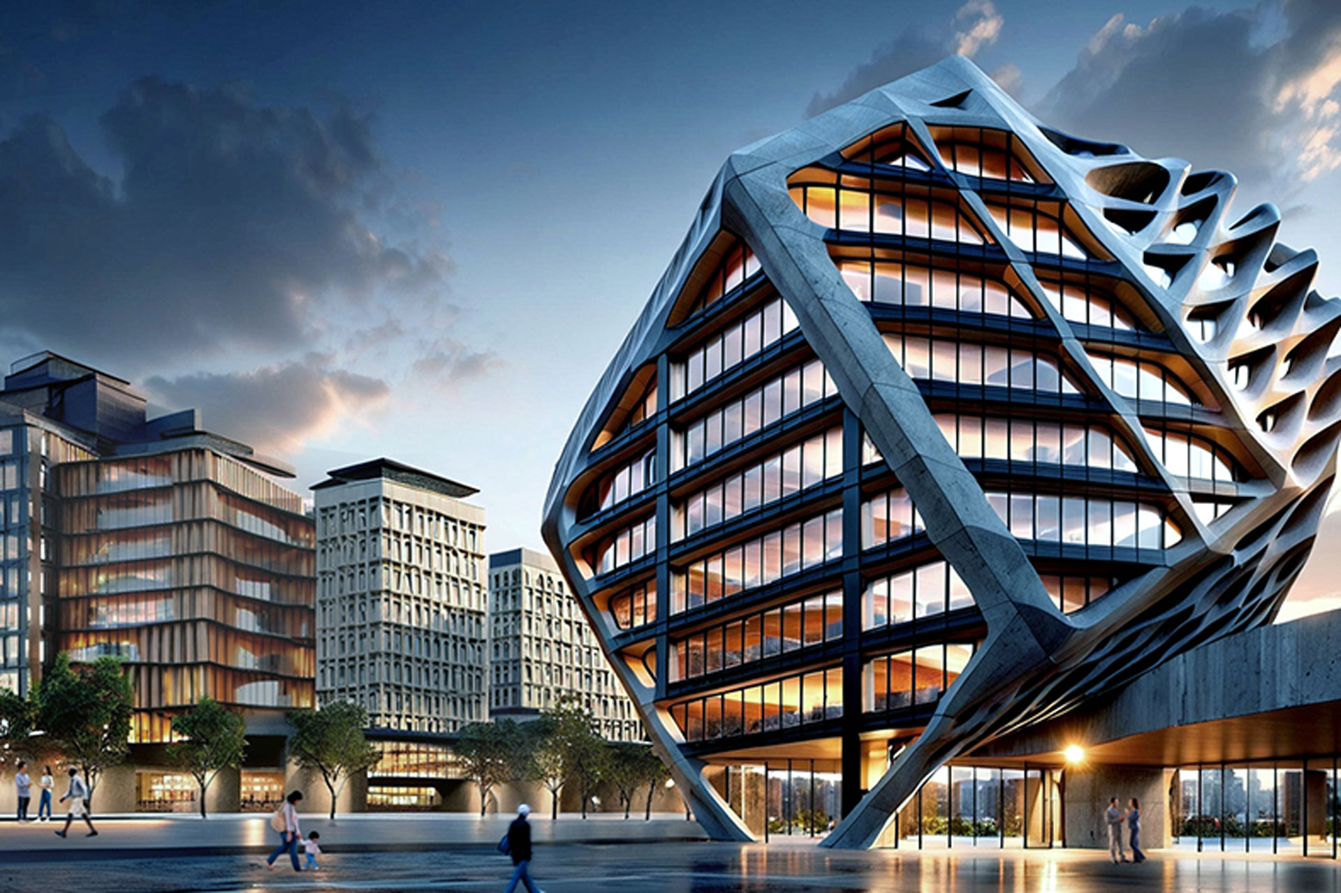 Visualisierung futuristischer Gebäude in der Zukunft.