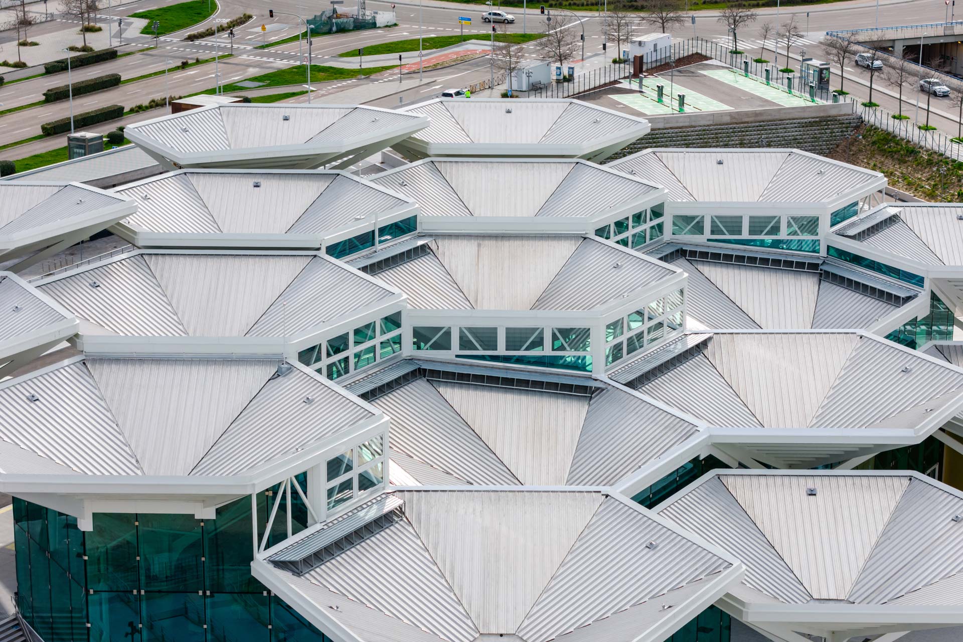 Roof with 17 hexagonal roof elements in grey.
