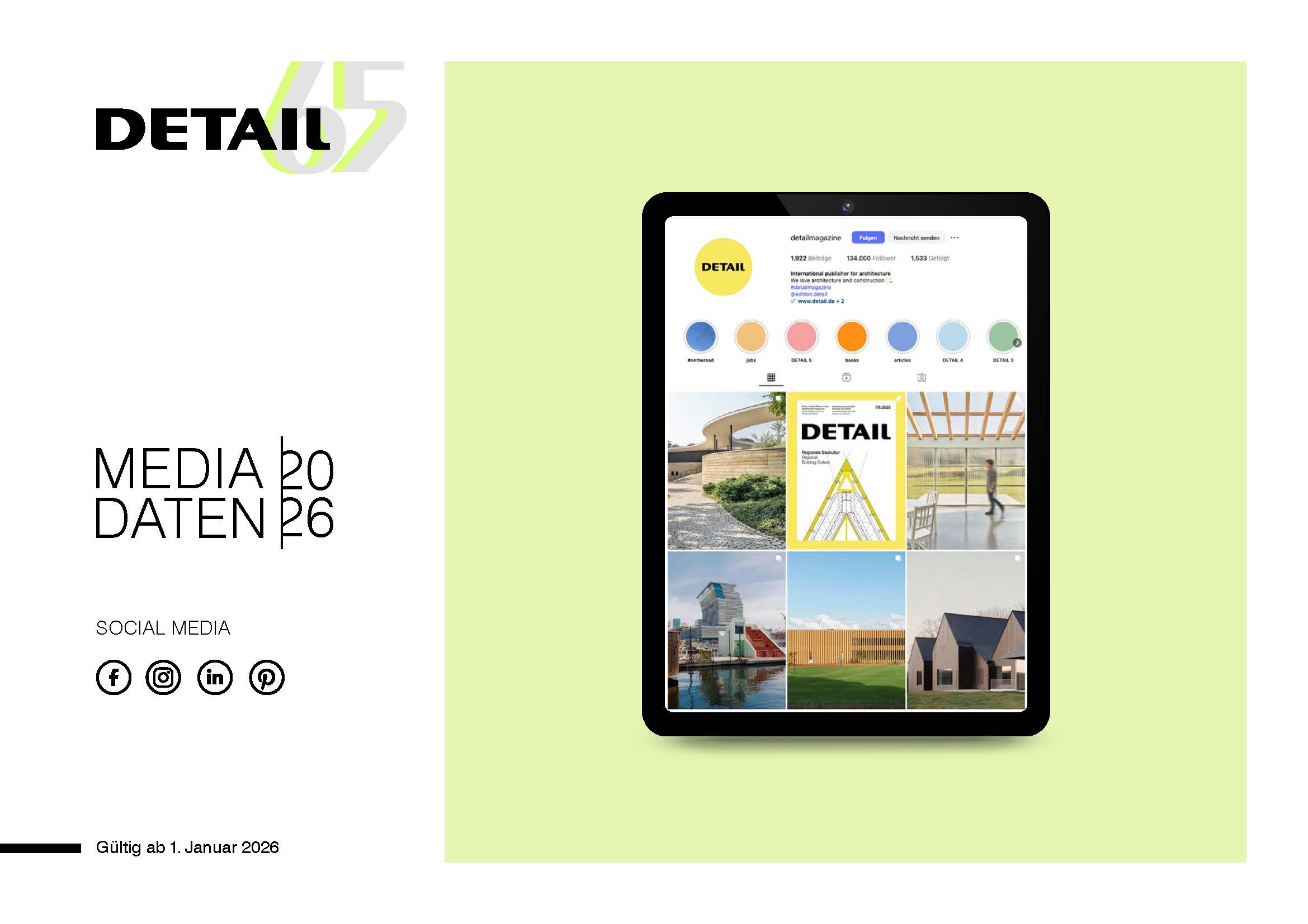 Cover der DETAIL Mediadaten Social Media 2026