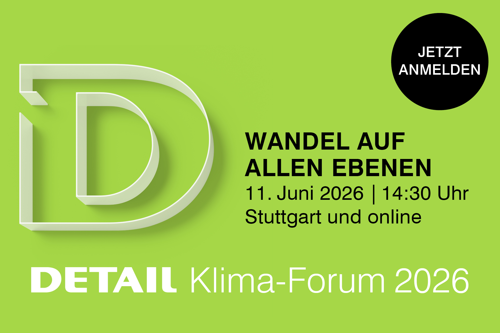 DETAIL Climate Forum 2026 on 11 June 2025 in Stuttgart and online. Register now!