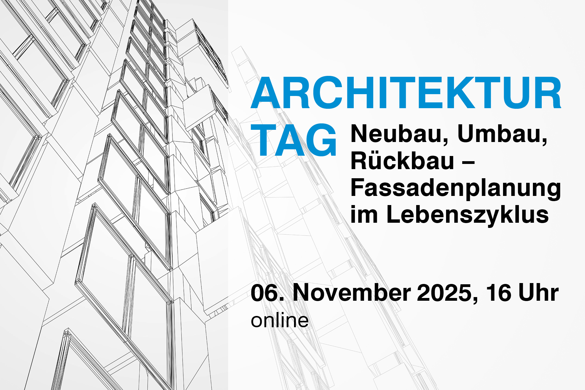 Grauer Banner mit Hausfassade zum Architekturtag 2025.