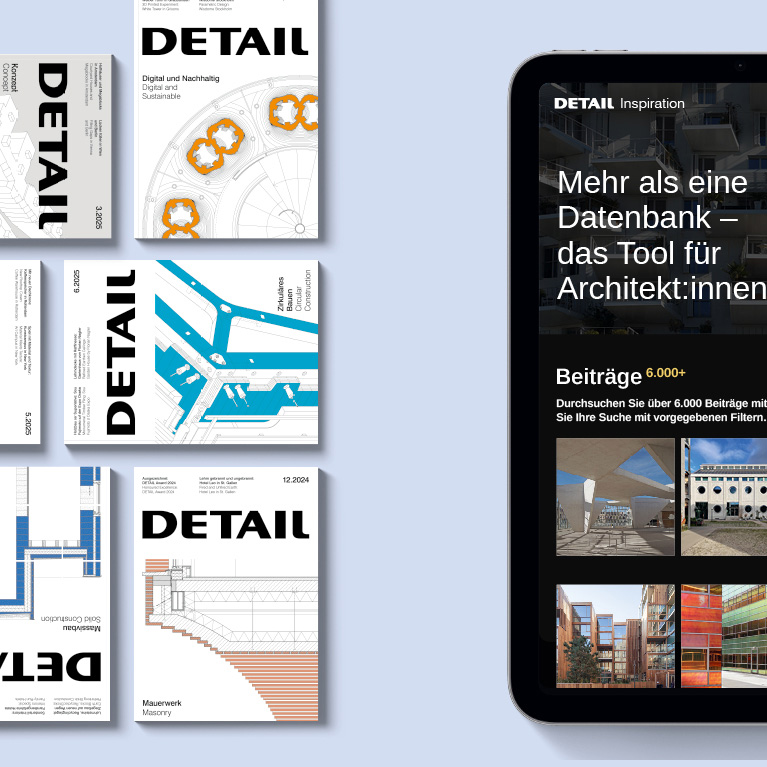 Cover von DETAIL Magazin und Startseite DETAIL Inspiration Text 20 Prozent Rabatt auf Jahresabos Code: Architecture20