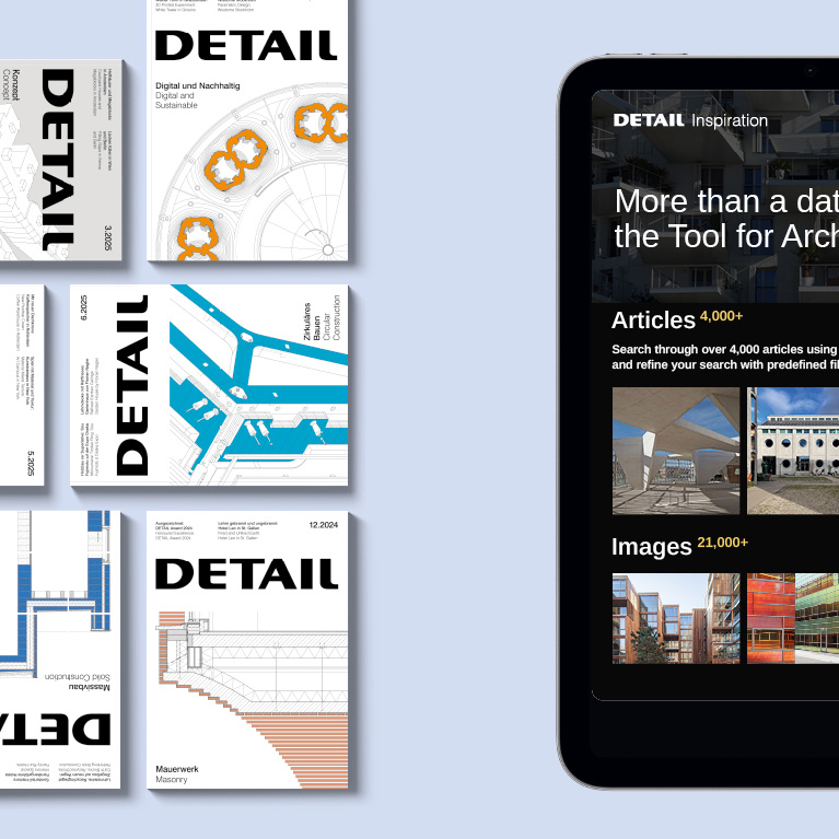 Covers of the magazine DETAIL and homepage of DETAIL Inspiration Text 20 percent discount on annual subscriptions Code: Architecture20