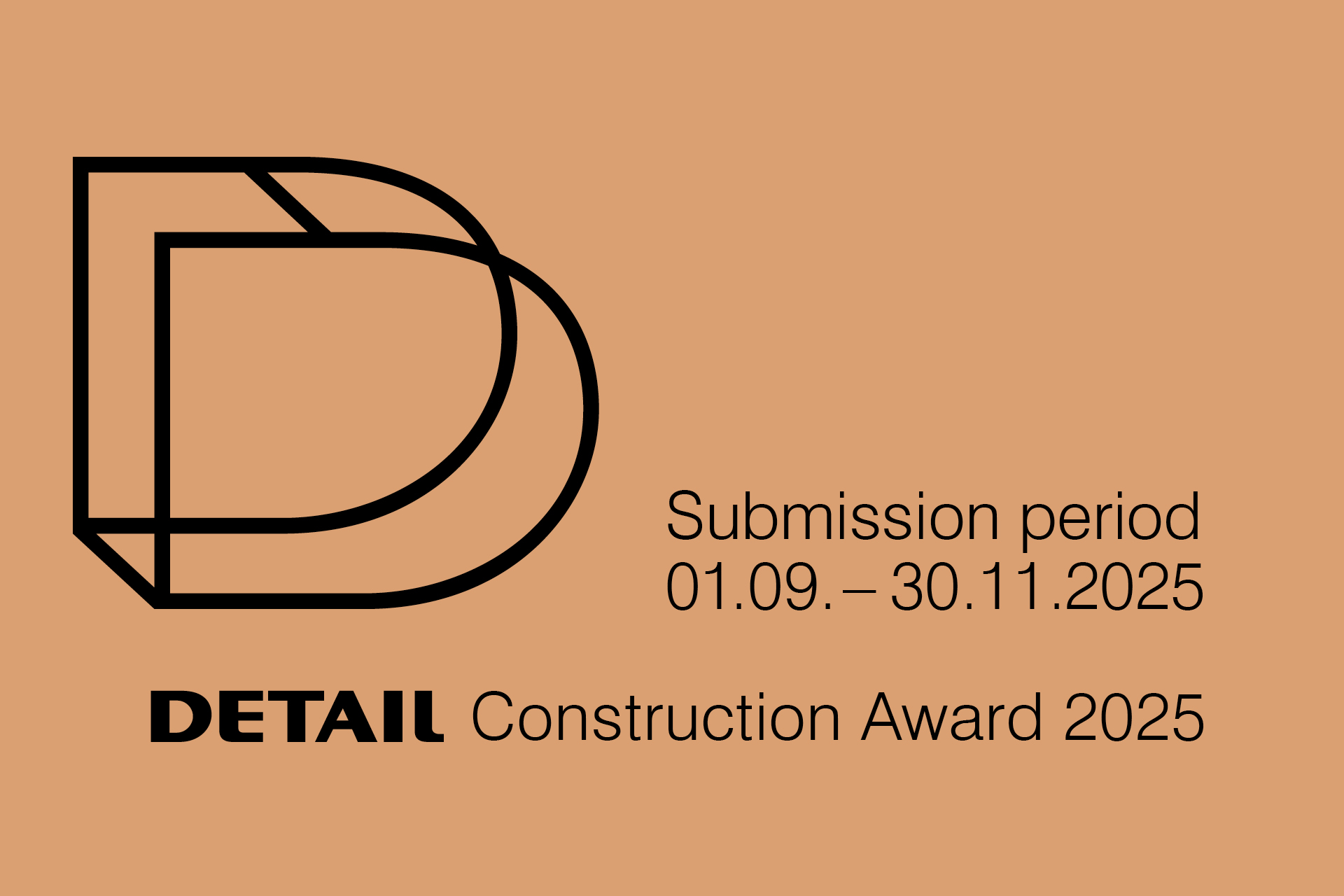 Banner with bronze background and information about the submission period of the DETAIL Construction Award 2025.