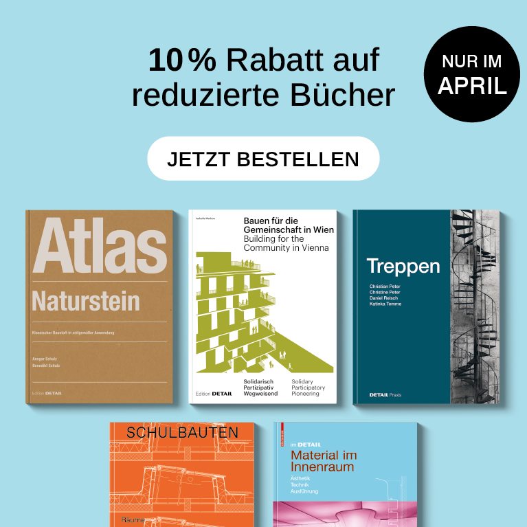 Text: 10 % Rabatt auf reduzierte B&uuml;cher jetzt bestellen nur im April. Buchcover von Edition DETAIL