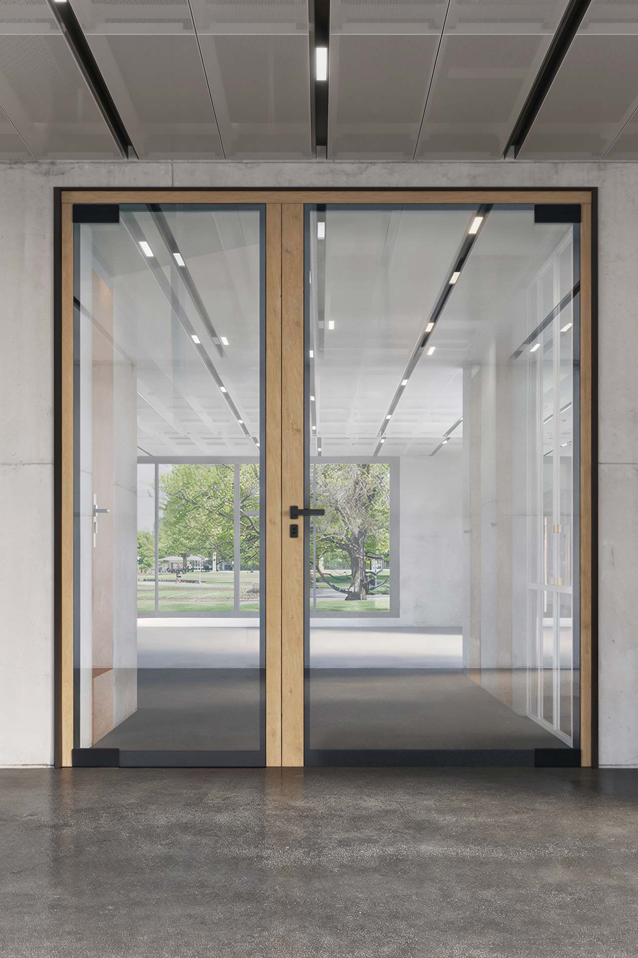 Durchgangstür im Gang aus Glas.