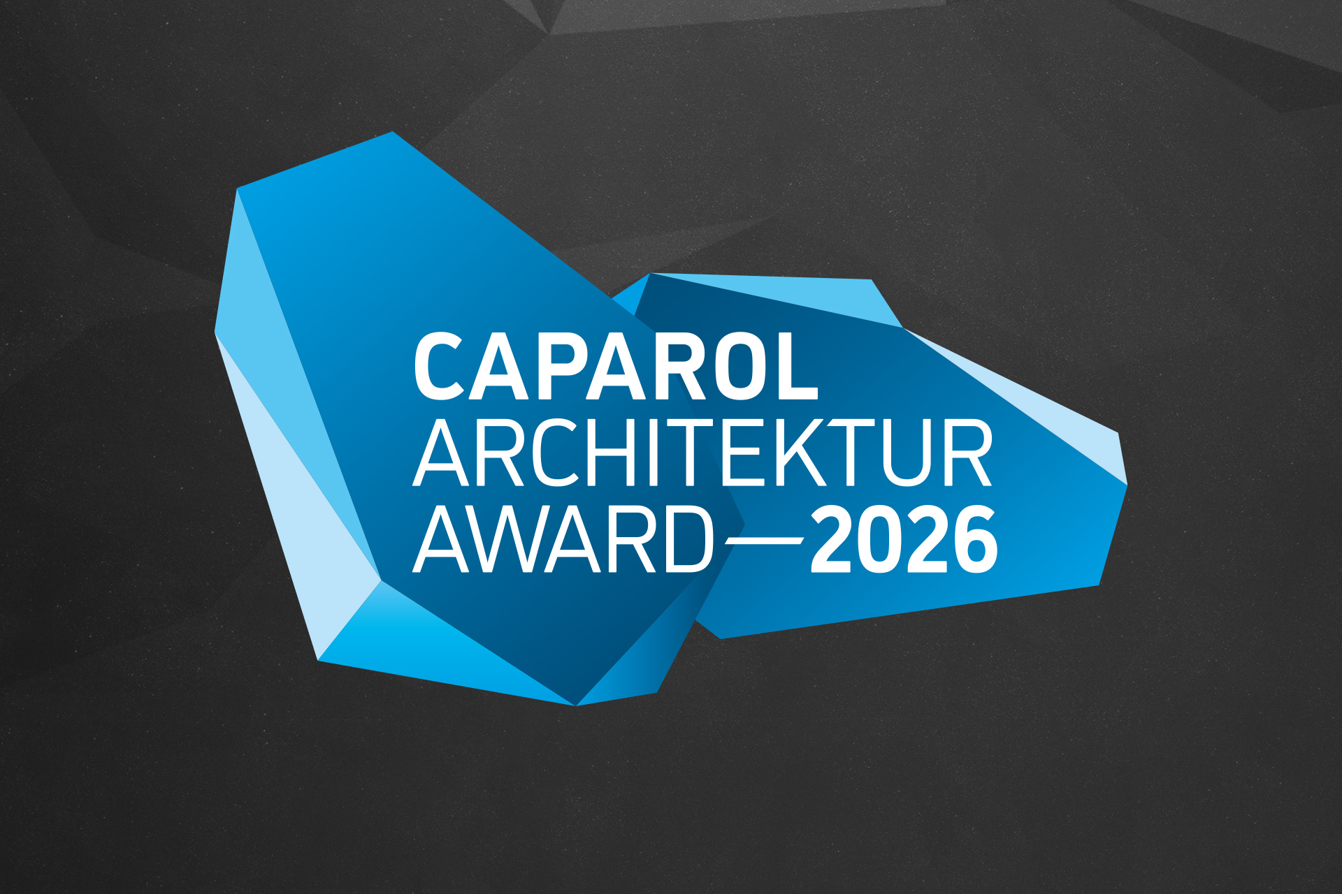 Banner mit schwarzem Hintergrund auf dem ein blauer Kristall mit der Schrift Caparol Architektur Award 2026 steht.