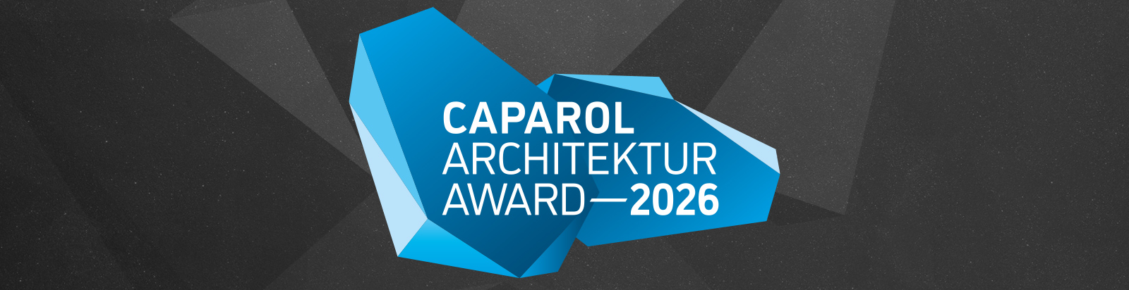 Schwarzes Banner mit blauem Kristal und dem Schriftzug Caparol Architektur Award 2026