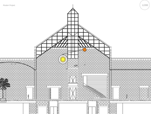 Drawing of lamp in atrium drawing of lamp